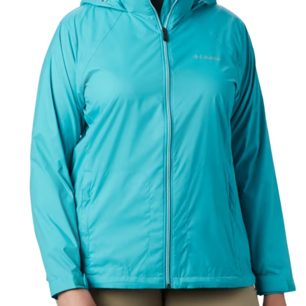Columbia Blue Ski Jacket with Hood and Water-Resistant Fabric